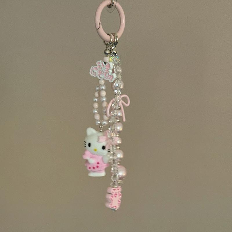 2025 The New Hot-selling Cute Cartoon Kt Cat Beaded Mobile Phone Pendant Fashion Pink Small and Exquisite Bag Pendant