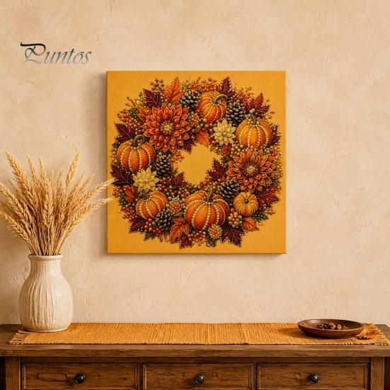 Funkelnde Herbstornamente Kürbis Kunst-Kit mit Kunstperlen, Herbstkranz Malerei Ernte Handgemachtes Bastelgeschenk 3D Perlen-Kit für Erwachsene Anfänger, Zuhause