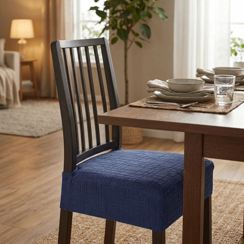 Jacquard Fabric Dining Chair Covers Stretch Anti-Slip Elastic Seat Slipcover Dust-Proof Solid Color Chair Seat Protector