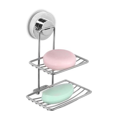 Soap Holder with Suction Cup and Drain Tray Double Layer Wall Mounted Basket for Bathroom Kitchen