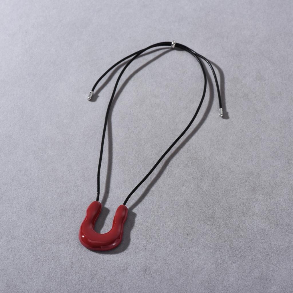 Metal Irregular Drip Glaze Pendant U-Shaped Long Black Leather Rope Sweater Chain Simple Wind Versatile Necklace