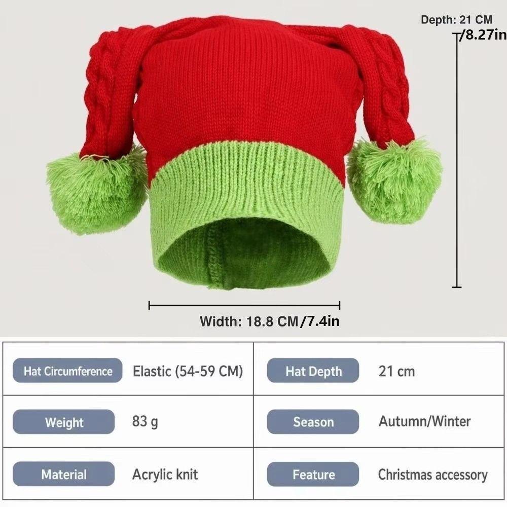 Cute Christmas Knitted Hat Warm Plush Ball Santa Beanie Hat Soft Beanie Comfortable Winter Santa Hat for Holiday New Year Party