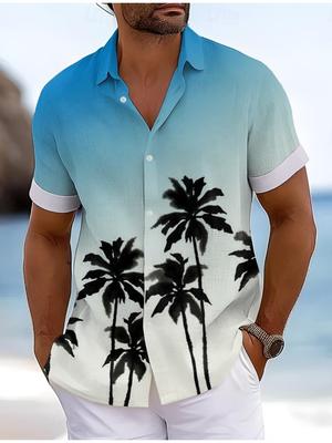 Kokospalm 3D Print Shirt Zomer Hawaïaans Heren Shirt Korte Mouw Vakantie Zomer Omgeslagen Knopen