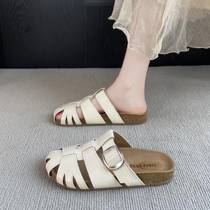 Large size women's shoes 41-43 silver hollow bag head half slippers female summer wear fashion fairy cool slippers Birkentow