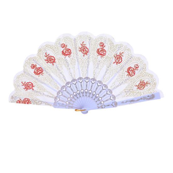 Vintage Flower Folding Fan Decorative Hand Held Fan with Plastic Ribs Portable Dance Wedding Party Fan Women Birthday Gift