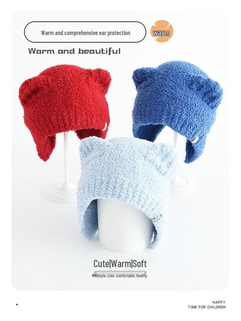 Children's Cute Plush Bear Wool Knit Winter Hat – Windproof & Cold Protection