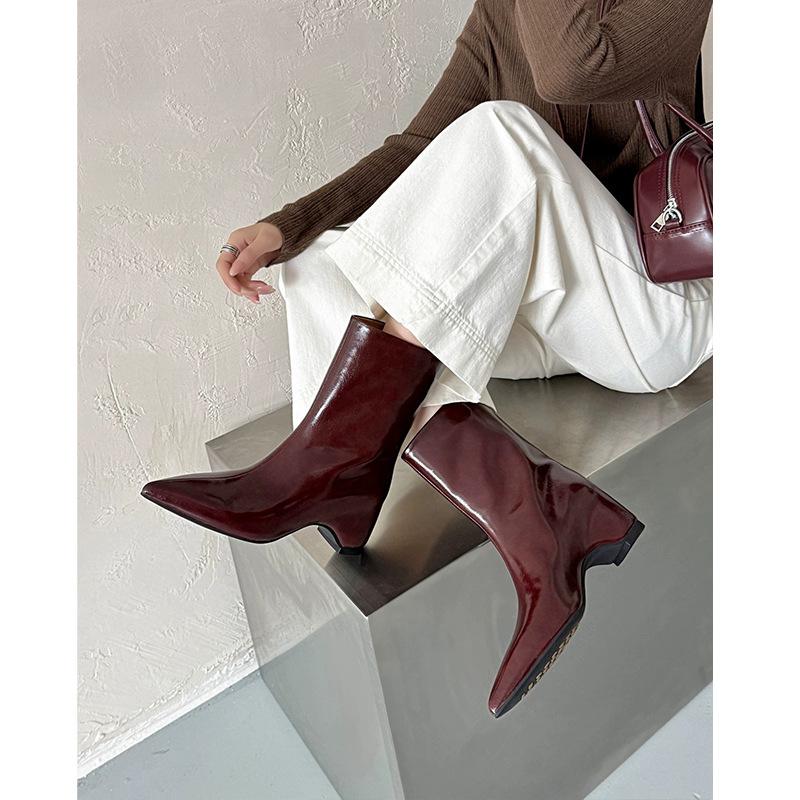 Spice Girl Slack Sense Tip Inner Height Increase 6Cm Short Boots Women'S Autumn Advanced Sense Medium Tube Small Short Boots Women