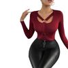 Elegant Women's Jujube Red Long-Sleeve T-shirt - Autumn/Winter 2024 Fashion