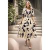 Summer 2025 European and American Dress Temperament Waist Hugging V-neck Print Long dress V-Neck Printed Long Skirt