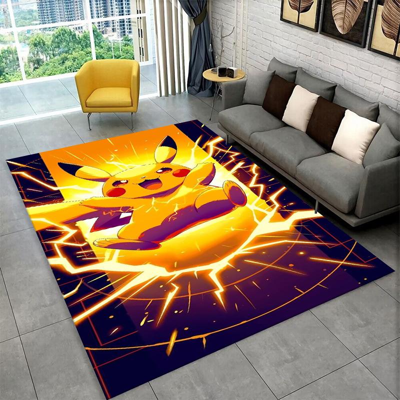 Cute Pokemon Pikachu Cartoon Carpet Rug for Playroom Bedroom Living Room Sofa Home Decor,kid Game Area Rug Non-slip Floor Mat