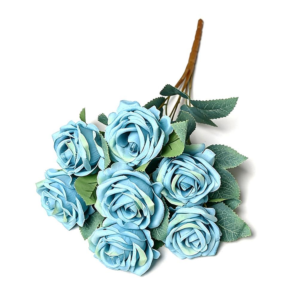 7 Heads Rose Artificial Flower Multicolor Green Leaves Faux Flower Photo Props Rolled Edge Simulation Rose Flower