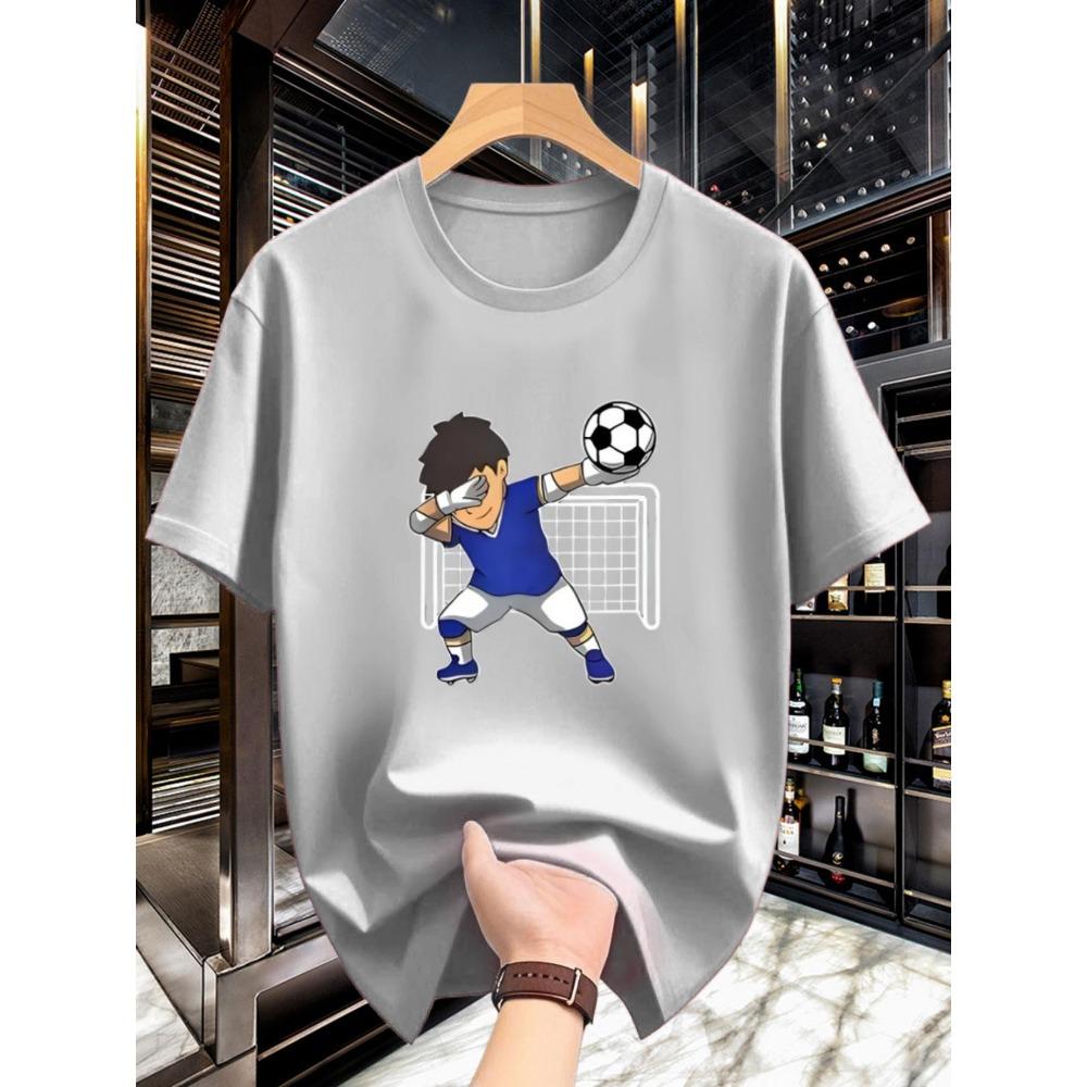 Men pure cotton round neck fashionable creative football goalkeeper special print design casual wear comfortable