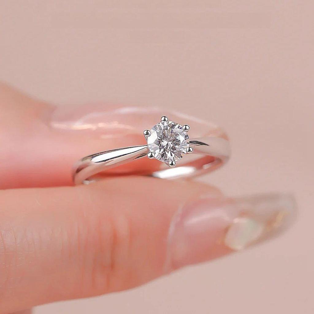 Classic Six-Prong Snowflake Moissanite Ring, 1 Carat Simulated Diamond, 925 Sterling Silver