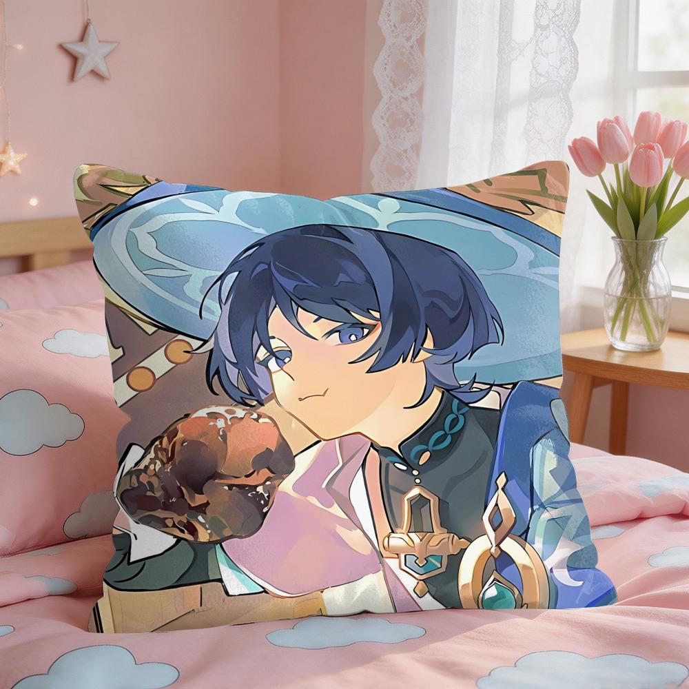 Wanderer Genshin Impact Cushion Cover Square Short Plush Pillow Case Living Room Sofa Home Decor Funda X