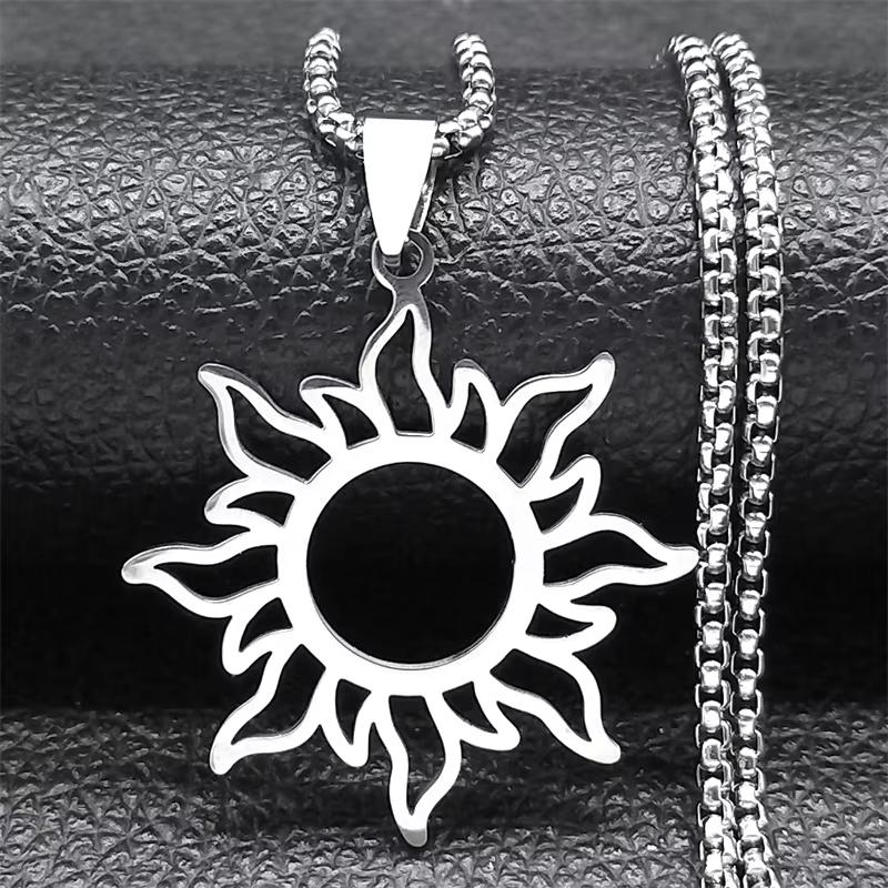 Witch Moon Sun Necklace for Women Men Stainless Steel Stone Occult Luna Crescent Wicca Chain Jewelry collares acero inoxidable
