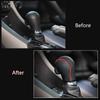 Gear Shift Knob Cover Black Leather + Red Stitch for Honda AT Car