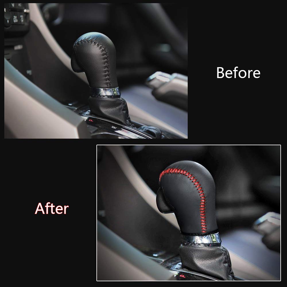 Gear Shift Knob Cover Black Leather + Red Stitch for Honda AT Car