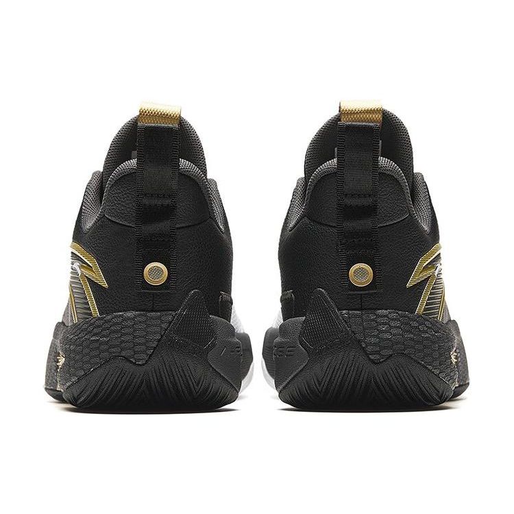 Anta Speed Battle 5 Round Toe Mesh Shock Absorbing Durable Mid-Top Basketball Shoes Men Sneaker Black Gold 112341113-7
