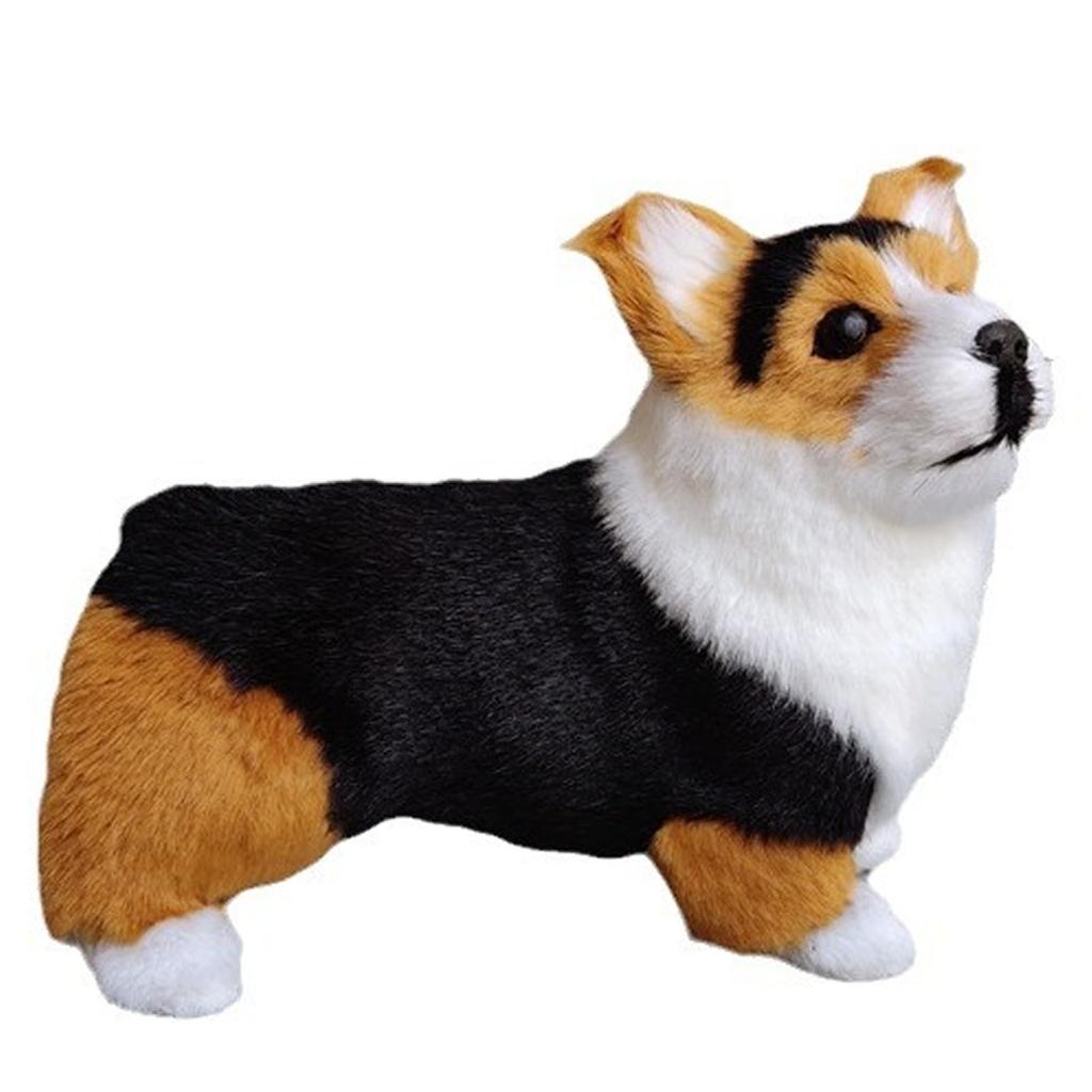 TOMMYFIELD Corgi Plush Dog Figurine, Realistic Desktop Decor (Black) [Used]