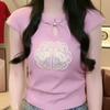 Plus Size Chinese Style Embroidered Women's Slimming Short Sleeve T-shirt