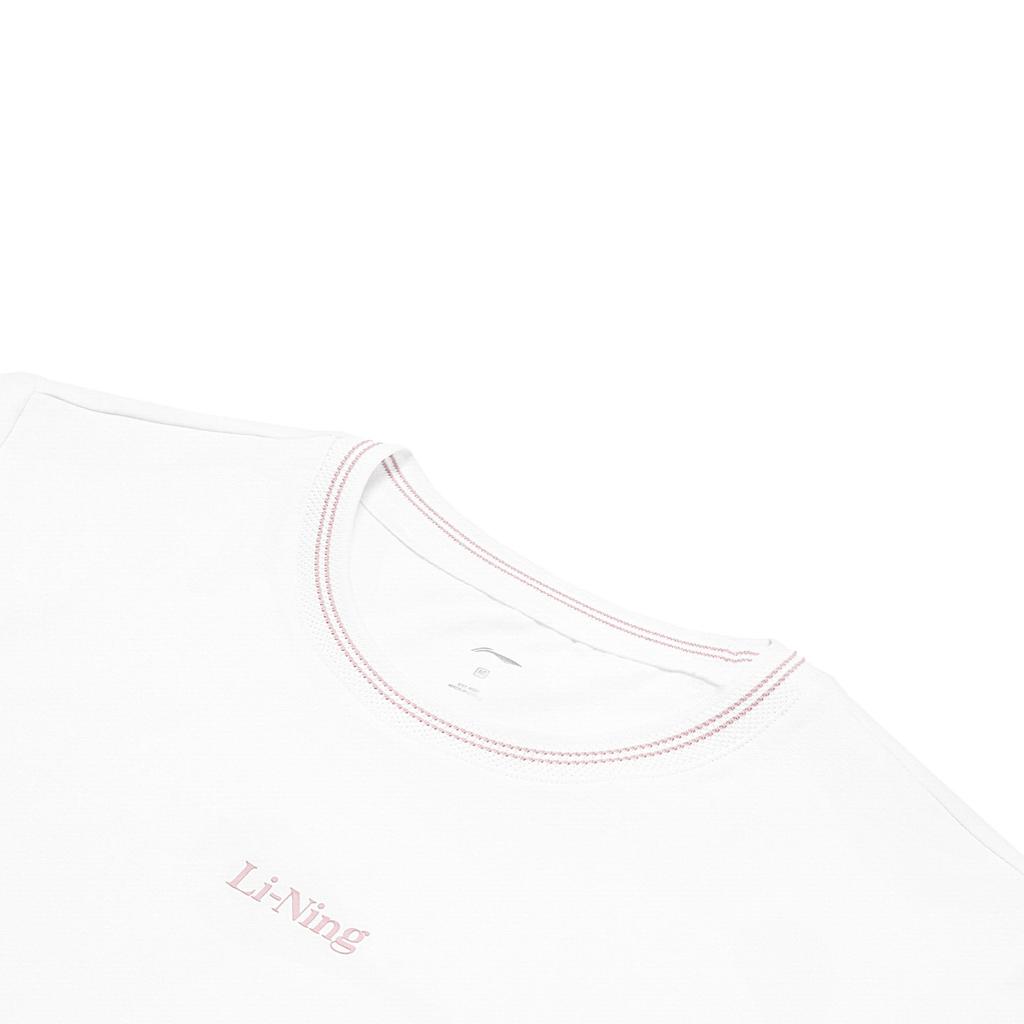 Li-Ning Cooling Tea T Quick-Dry Cool Solid Color Round Neck Sports Casual Knitted Short Sleeve T-Shirt Women Tops Standard-White ATSU632-1