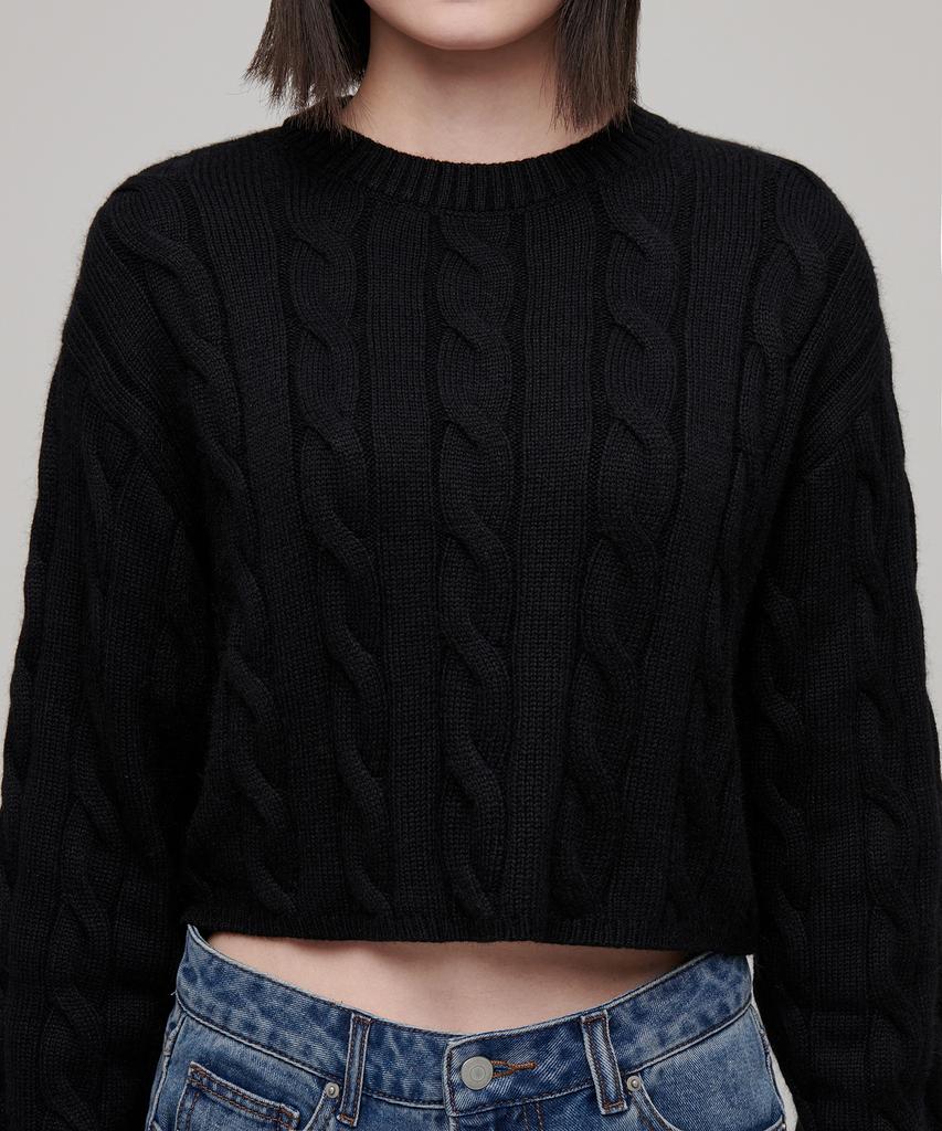 MUSINSA STANDARD WOMAN Women'S Angora Blend Cable Crop Knit [Black]