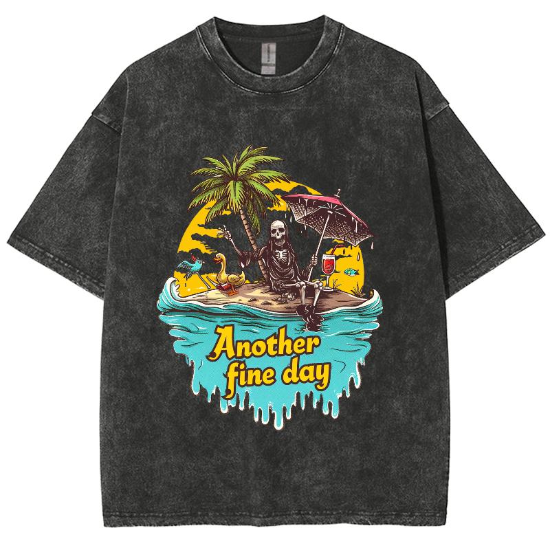 Summer Retro Style Beach Skull Coconut Tree Print Women's T-Shirt Cotton Loose Comfortable Half Sleeve Fashion