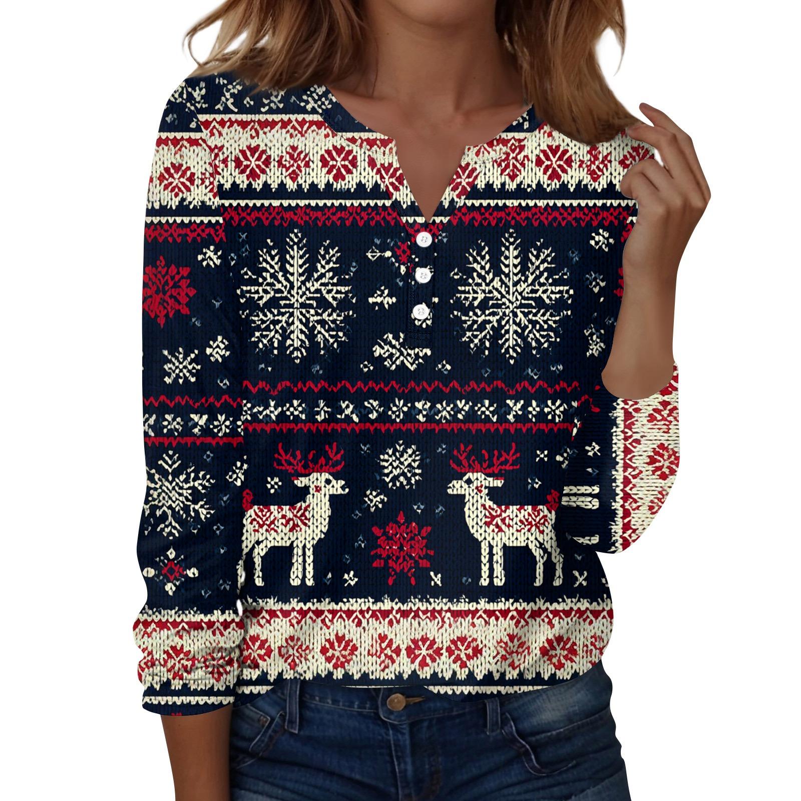 

Женская мода Повседневная футболка с V-образным вырезом, длинными рукавами и декоративными пуговицами XXXL