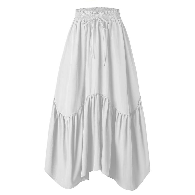

Western Style New High Waist Lace-up Patchwork Frill Skirt Lace up High Waisted Skirt White L