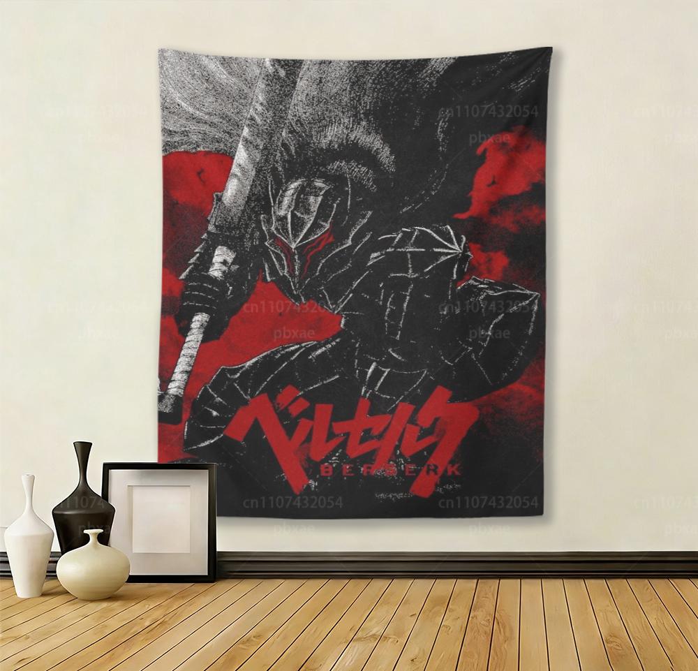 Dark Fantasy Warrior Tapestry Black Swordsman White Hawk Wall Hanging for Bedroom Living Room Home Decor