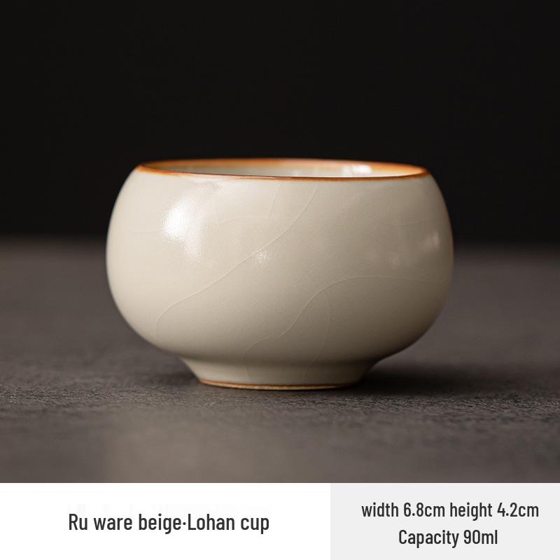 Beige Ru Kiln Ceramic Arhat Tea Cup - Personal Use, Gongfu Tea Tasting Cup for Home.