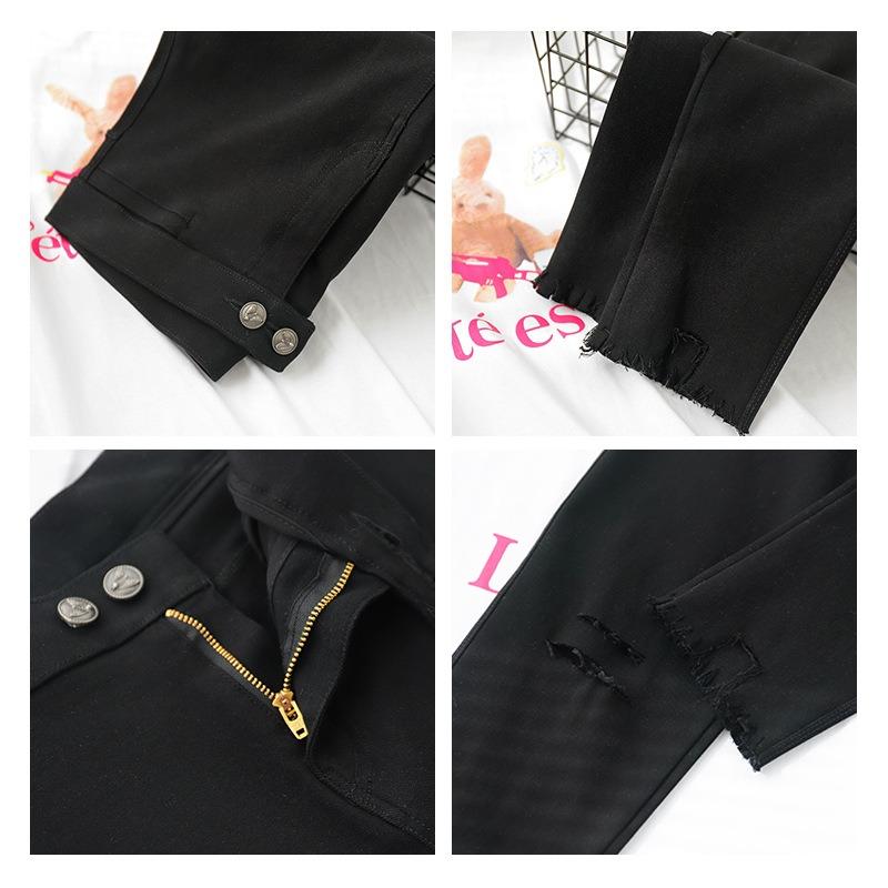 Black ripped leggings women's outer wear summer and autumn thin high waist thin small feet elastic versatile small black pants
