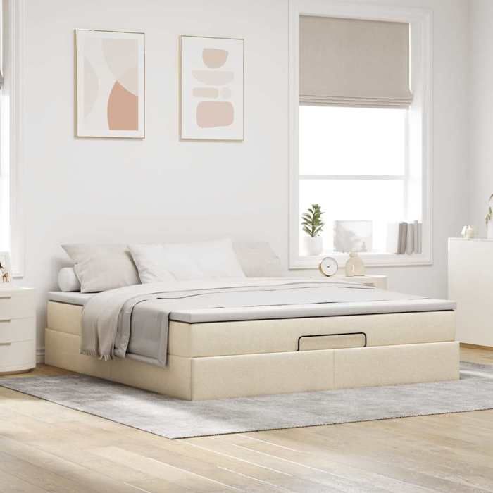 VidaXL Ottoman Bed Frame with Mattress Cream 160x200 Cm Fabric, Bed Frame, Upholstered Bed Frame, Ottoman Bed Frame 3311125