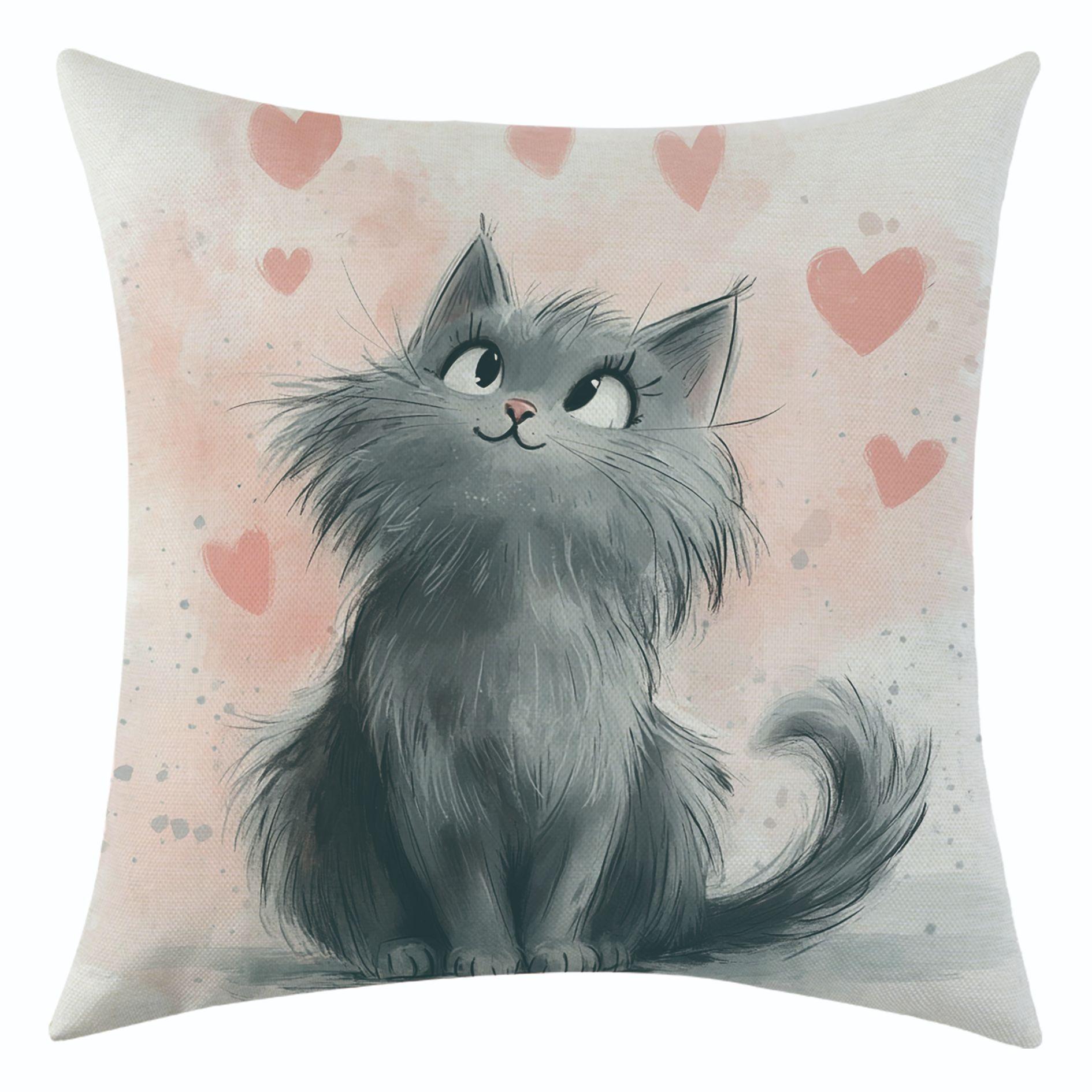 

New Soft and Comfortable Cat Linen Pillowcase for Holiday Decoration and Car Cushion Cover 45 * 45 separate pillow cover