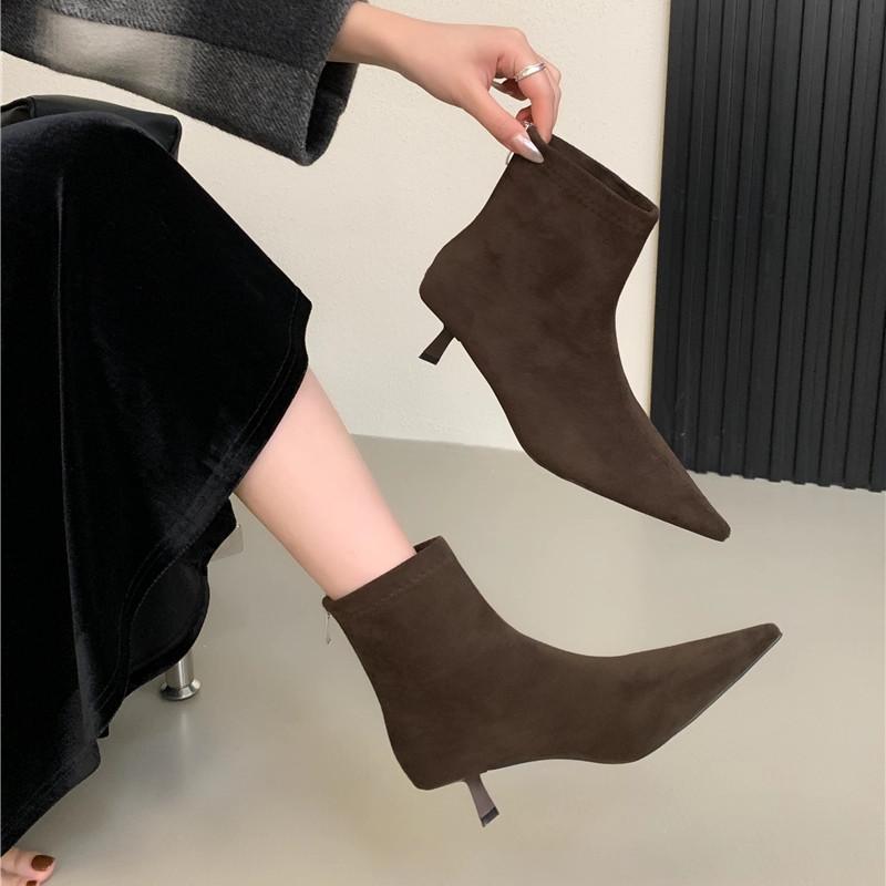 Moda Bailmaos Botines de Tobillo de Punta para Mujer Zapatos de Fiesta para Mujer Moda Otoño Cremallera Conciso Botines Cortos Sexy Tacones Bajos Finos