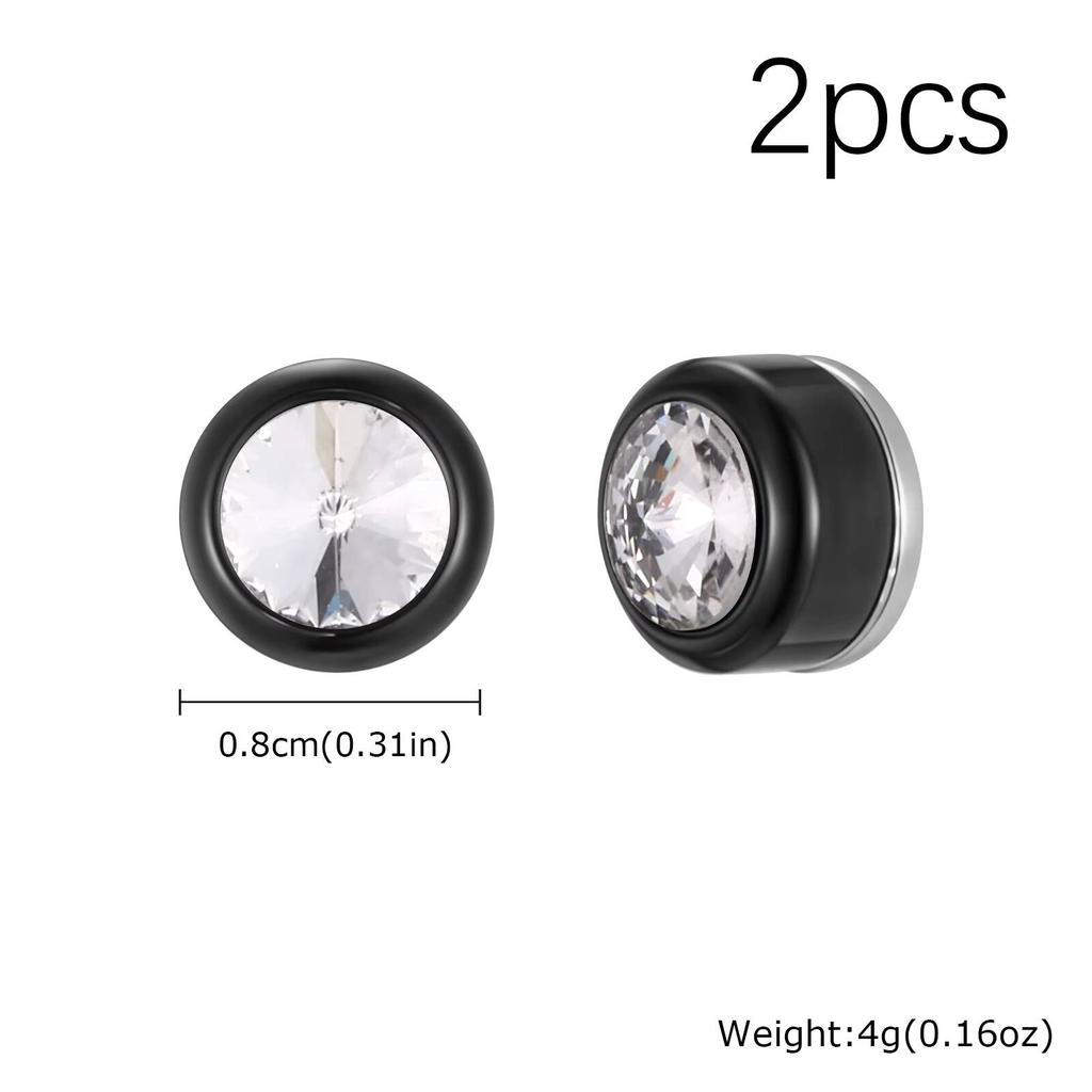 Vnox Magnetic Zircon Stud Earrings for Men, 8mm Stainless Steel Non-Pierced Clip Earrings, Hypoallergenic Punk Rock Jewelry Gift