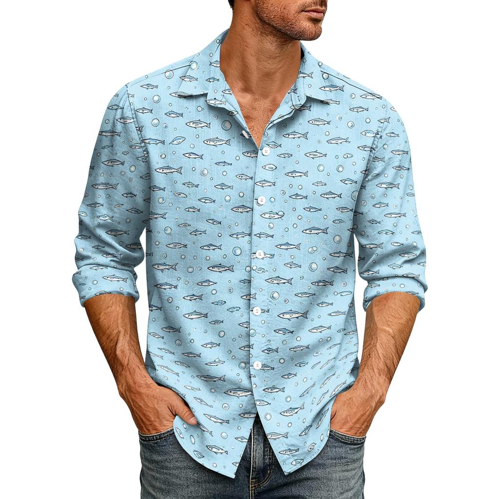 Men's Loose Fit Long Sleeve Shirt Hawaiian Style Casual Button Down Shirt with Spread Collar Suitable for Spring and Autumn