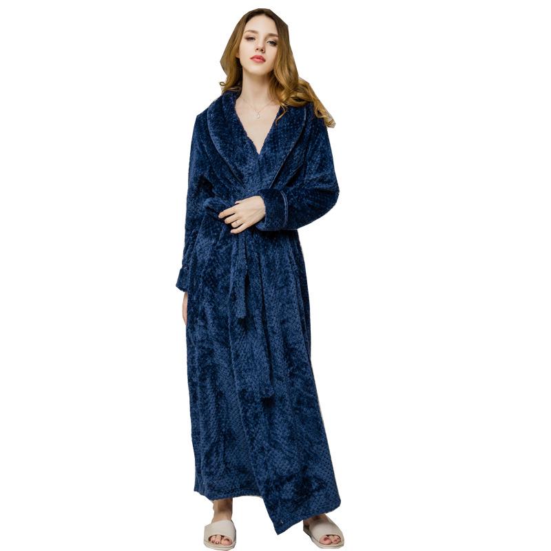 Unisex Thickened Flannel Bathrobe – Autumn/Winter Coral Fleece Pajamas, Plus Size