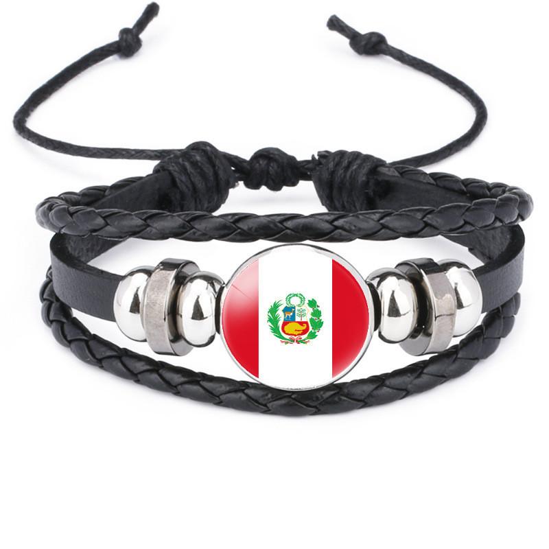 Unique South American Flag Time Gem Black Leather Multilayer Braided Bracelet