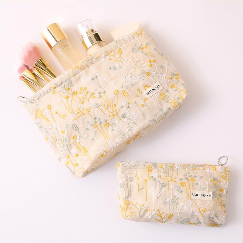 Dekori Large Makeup Pouch with Cute Floral Zipper Cotton and Large Travel Makeup Toiletry Perfect for Storing Cosmetics and Small Items Women's