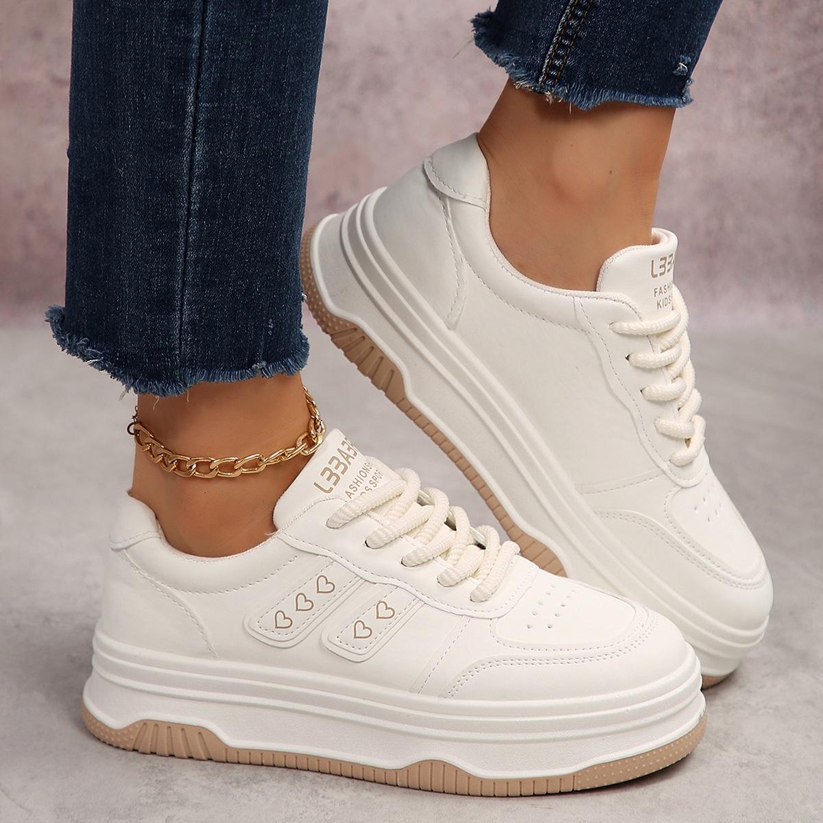

2025 Women s Versatile White Canvas Sneakers - Thick Sole Milk-Colored Casual Shoes for Skirts or Sports 37 брудно-білий