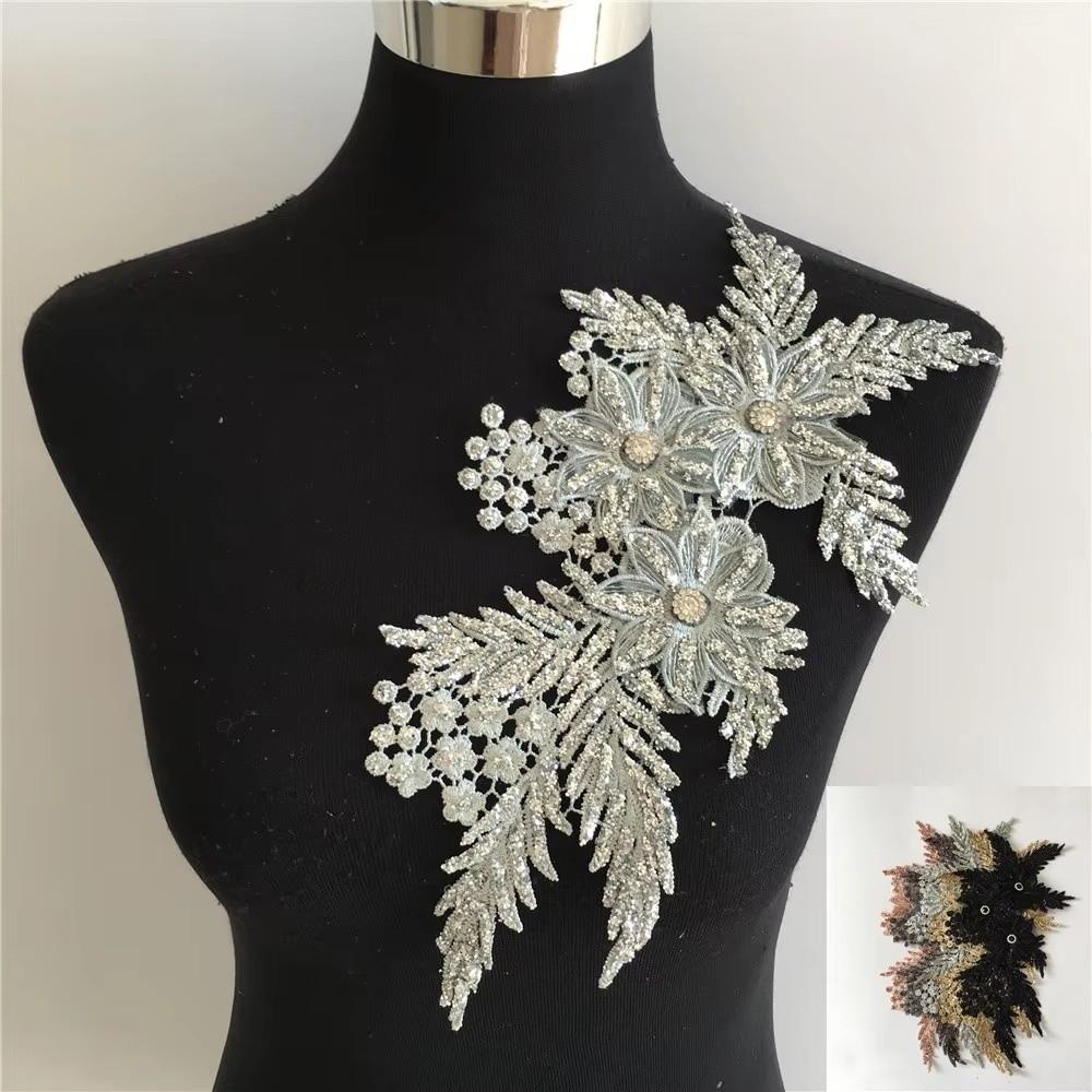DIY 3D Flower Applique Rhinestone Lace Sewing Accessories New Sew On Patches Clothing Decoration