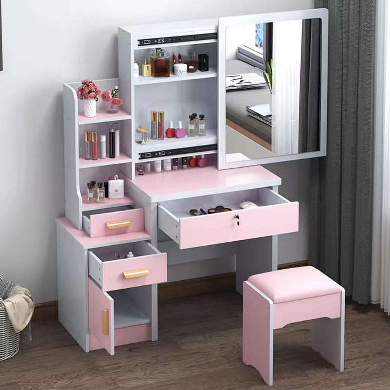 Compact Modern Makeup Dressing Table with Sliding Mirror and Integrated Storage