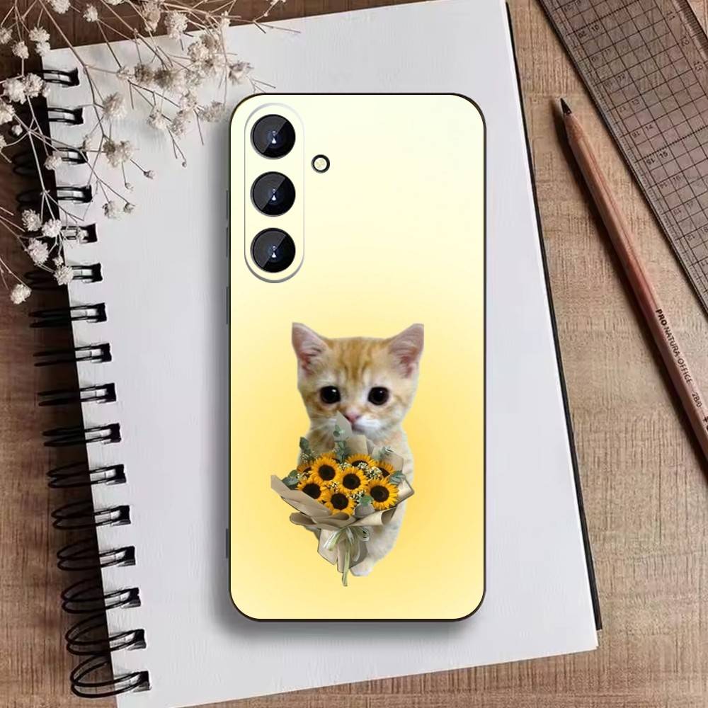 Goofy Cats Big Eyes Phone Case For Samsung Galaxy A73,21,22,32,71,53,52,51,80,5G Soft Black Cover