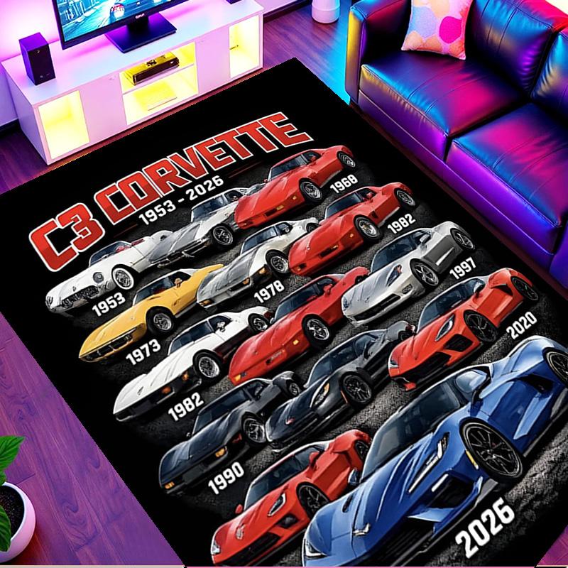 Chevrolet Corvette Print Rug, Washable Floor Carpet, For Entryway Dorm Laundry Room Office Study, Home Decor Birthday Christmas Gift