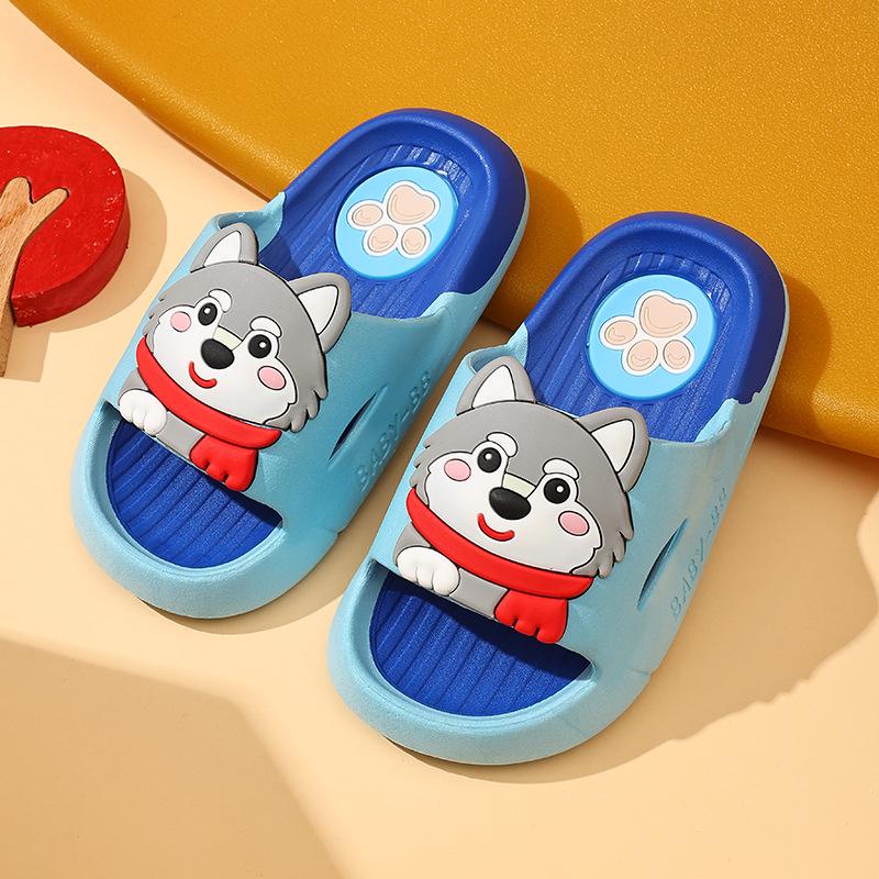 Wolf King Green Boys' Non-slip Soft Sole Cartoon Sandals: Summer & Bath Slippers for Kids