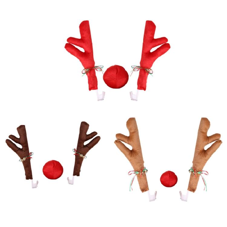 Christmas Car Reindeer Antlers & Nose Xmas Vehicle Costume Kit Elk Nose Horn