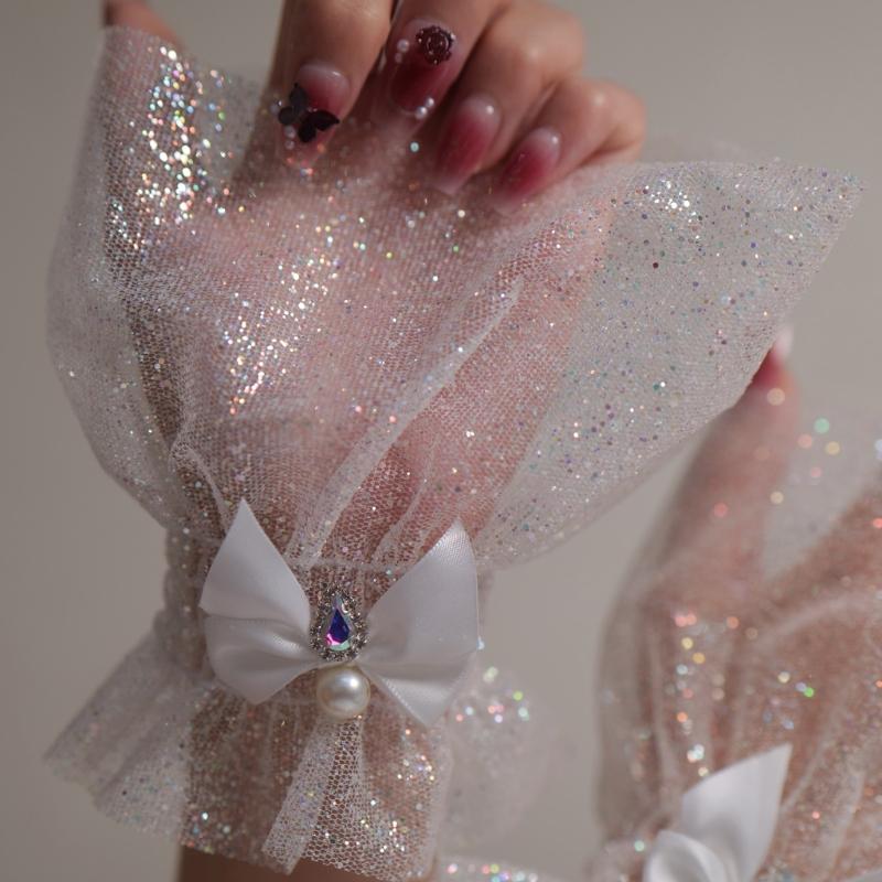 Bowknot Wrist Cuffs For Nails Photography Breathable Glitter Fabric Elastic Cuffs Fashion Accessories