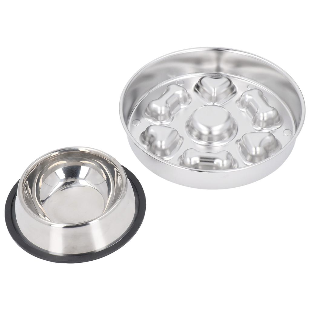 2 Pcs Slow Feeder Dog Bowls Stainless Steel Slow Down Eating Pet Dish Bowls Easy Cleaning Feeding