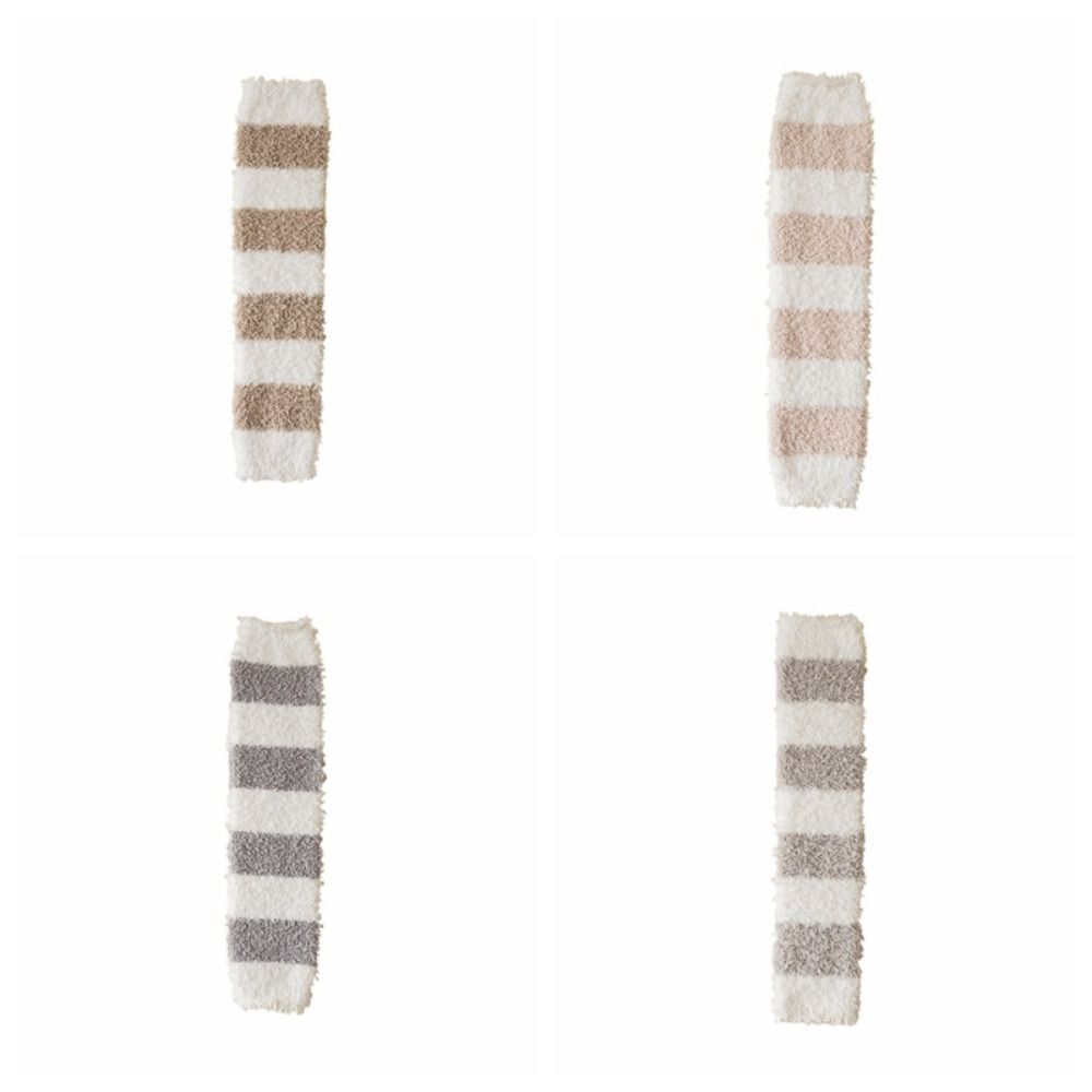 Thicken Warm Coral Fleece Stockings Stripe Floor Plush Stockings Cute Foot Warmer Winter